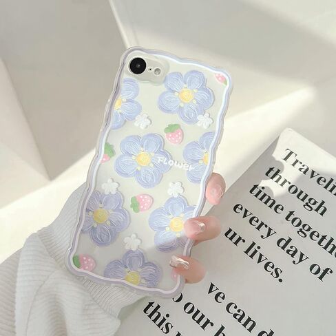 Ownest Compatible for iPhone 7 Case,iPhone 8 Case,iPhone SE 2020/SE 2022 Clear Case with Flower Cute Strawberry Lace Design for Girls Woman TPU Slim Floral Case for iPhone 7/8/SE 2020/SE 2022-Blue in Saudi Arabia