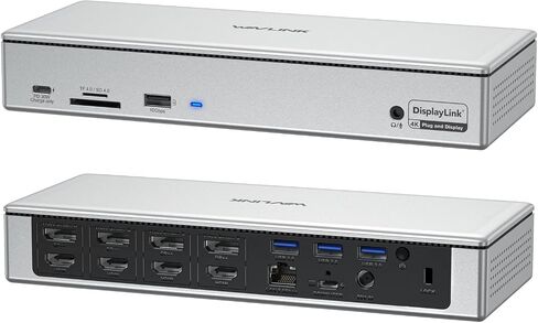WAVLINK DisplayLink Laptop Docking Station Quad Monitor 4K@60Hz for MacBook | 100W PD Charging for Laptop with Thunderbolt 5/4/3, USB-C/A - M1-M5 Mac/Neo/Windows- 4 HDMI, 4 DP, SD 4.0, 2.5Gbps LAN in Kuwait