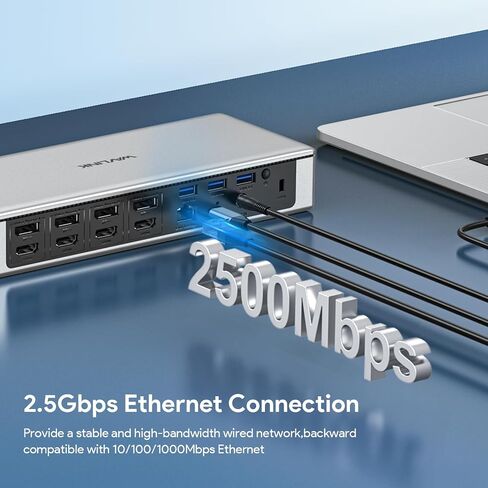 WAVLINK DisplayLink Laptop Docking Station Quad Monitor 4K@60Hz for MacBook | 100W PD Charging for Laptop with Thunderbolt 5/4/3, USB-C/A - M1-M5 Mac/Neo/Windows- 4 HDMI, 4 DP, SD 4.0, 2.5Gbps LAN in Kuwait
