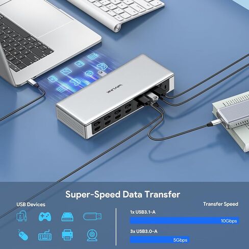 WAVLINK DisplayLink Laptop Docking Station Quad Monitor 4K@60Hz for MacBook | 100W PD Charging for Laptop with Thunderbolt 5/4/3, USB-C/A - M1-M5 Mac/Neo/Windows- 4 HDMI, 4 DP, SD 4.0, 2.5Gbps LAN in Kuwait
