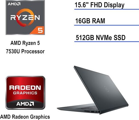 Dell Inspiron 15 3535 15.6" Touch Screen FHD Business Laptop, AMD Ryzen 5 7530U Processor (Beats i7-1165G7) 16GB RAM 512GB PCIe SSD USB-C,WI-FI, Bluetooth, HDMI, Win11 Carbon Black (Renewed) in Saudi Arabia