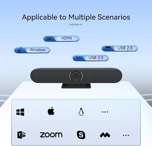 كاميرا غرفة الاجتماعات Retekess TC201، كاميرا مؤتمرات فيديو 4K PTZ، مصفوفة 4 ميكروفون، تقنية معالجة 3A - تقليل ضوضاء الخلفية، إطار تلقائي 120 درجة Ai، USB 2.0/3.0، Hdmi، لاسلكي in Kuwait