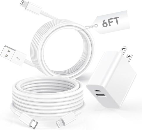 RJJ for iPhone Fast Charger 20W Dual Port USB A/C Wall Adapter Block for iPhone Charger Fast Charging Plug with [MFi Certified] 2Pack 6FT Fast Lightning Cable for iPhone14/13/12/11/Pro Max/Mini/XR/X in Saudi Arabia
