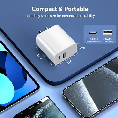 RJJ for iPhone Fast Charger 20W Dual Port USB A/C Wall Adapter Block for iPhone Charger Fast Charging Plug with [MFi Certified] 2Pack 6FT Fast Lightning Cable for iPhone14/13/12/11/Pro Max/Mini/XR/X in Saudi Arabia
