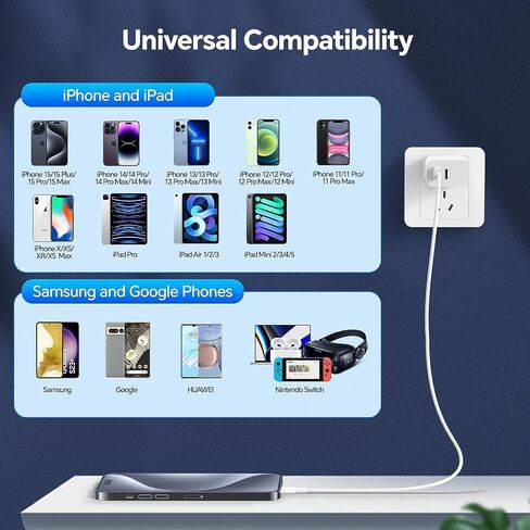 RJJ for iPhone Fast Charger 20W Dual Port USB A/C Wall Adapter Block for iPhone Charger Fast Charging Plug with [MFi Certified] 2Pack 6FT Fast Lightning Cable for iPhone14/13/12/11/Pro Max/Mini/XR/X in Saudi Arabia