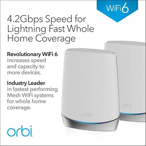 Netgear Netgear - نظام Orbi AX4200 Tri-Band Mesh Wi-Fi 6 (عبوتان) - أبيض (متجدد) in Kuwait