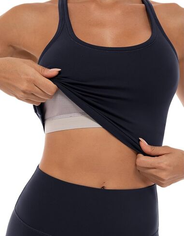 Ukaste Women's Studio Essential Racerback Sports Bra - Longline Padded Yoga Crop Tops with Built in Bra in Kuwait