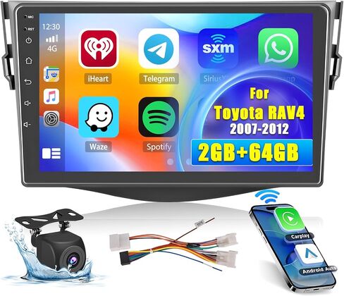 Hikity for Toyota RAV4 2007-2012 راديو ستيريو للسيارة يعمل بنظام Android 2 + 64 جيجابايت 9 بوصة تعمل باللمس راديو السيارة اللاسلكي Carplay Android Auto دعم GPS للملاحة WiFi Bluetooth FM EQ كاميرا احتياطية in Saudi Arabia