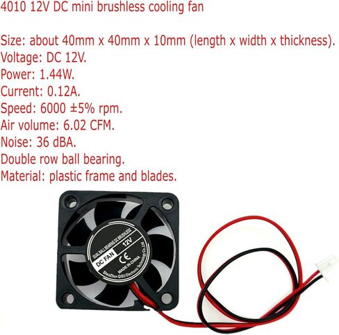 JZK 40x40x10 مم 2pin DC 12V مروحة تبريد صامتة صغيرة مع أسلاك، 4010 مروحة تبريد صغيرة هادئة 40 مم، 4 سم 12 فولت مروحة DC بدون فرش، مروحة طابعة ثلاثية الأبعاد مع كابل وموصل in Kuwait