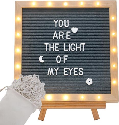 Light up Felt Letter Board Sign with LED Lights - 10 × 10in Changeable Message Board Wall Mounted with Tripod Stand 470 Letters for Birthday Housewarming Gifts Christmas Parties Home Decor Black in Kuwait