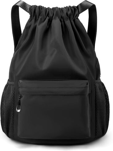Black Drawstring Drawstring Backpack for Women, Waterproof Drawstring Gym Bag for Men, Small Cinch Sack for Basketball, Pull String Sport Bag for Soccer. (Black) in Saudi Arabia