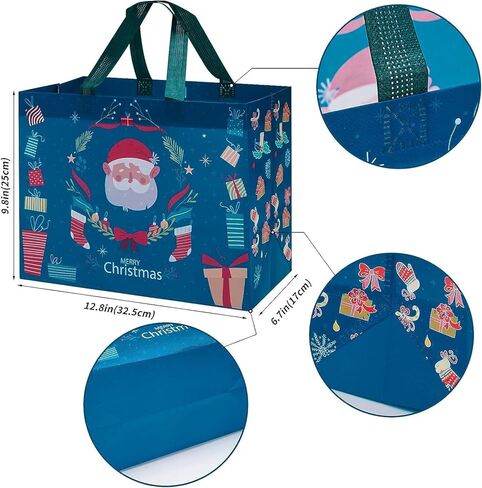 24 Pack Christmas Gift Bags Assorted Sizes with Handle, Reusable Tote Gift Bags Includes 4 Extra Large, 8 Large, 8 Medium, 4 Small, Non-Woven Christmas Bags for Gifts Xmas Party Holiday Favors in Saudi Arabia