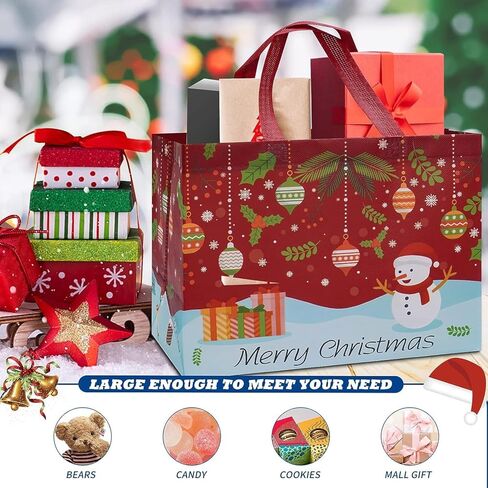 24 Pack Christmas Gift Bags Assorted Sizes with Handle, Reusable Tote Gift Bags Includes 4 Extra Large, 8 Large, 8 Medium, 4 Small, Non-Woven Christmas Bags for Gifts Xmas Party Holiday Favors in Saudi Arabia