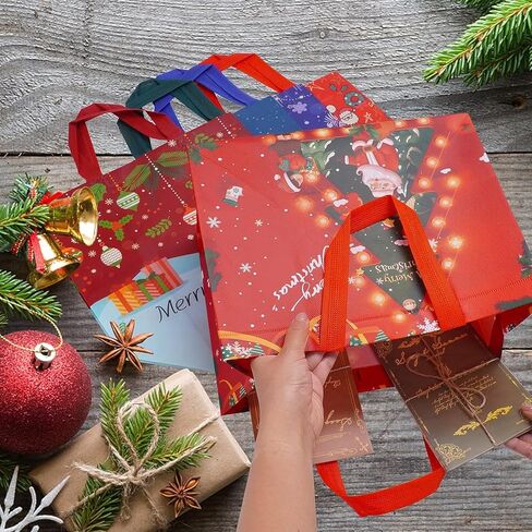 24 Pack Christmas Gift Bags Assorted Sizes with Handle, Reusable Tote Gift Bags Includes 4 Extra Large, 8 Large, 8 Medium, 4 Small, Non-Woven Christmas Bags for Gifts Xmas Party Holiday Favors in Saudi Arabia