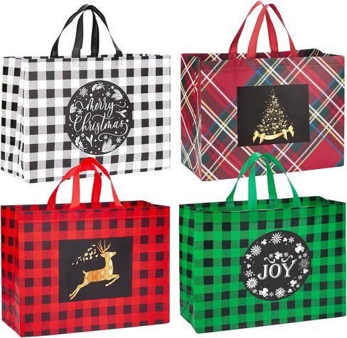 24 Pack Christmas Gift Bags Assorted Sizes with Handle, Reusable Tote Gift Bags Includes 4 Extra Large, 8 Large, 8 Medium, 4 Small, Non-Woven Christmas Bags for Gifts Xmas Party Holiday Favors in Saudi Arabia
