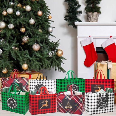 24 Pack Christmas Gift Bags Assorted Sizes with Handle, Reusable Tote Gift Bags Includes 4 Extra Large, 8 Large, 8 Medium, 4 Small, Non-Woven Christmas Bags for Gifts Xmas Party Holiday Favors in Saudi Arabia