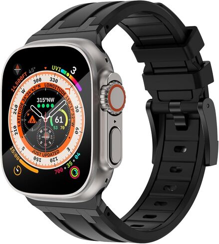 NewWays for Apple Watch Ultra Band for Men, AP Wide Sport Liquid Silicone Rubber Band with Stainless Steel Adapter for Apple Watch Band for iWatch Luxury in Saudi Arabia