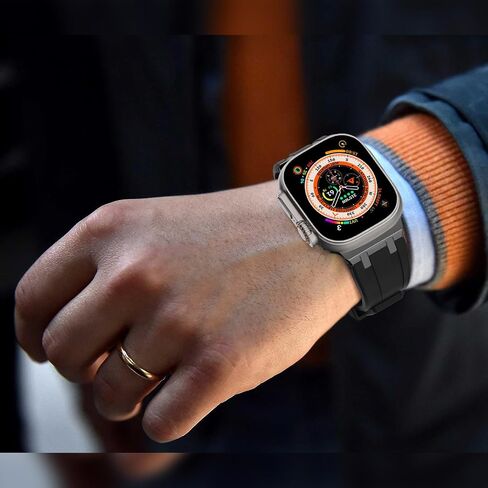 NewWays for Apple Watch Ultra Band for Men, AP Wide Sport Liquid Silicone Rubber Band with Stainless Steel Adapter for Apple Watch Band for iWatch Luxury in Saudi Arabia