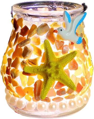 Mosaic Tile Kits DIY kit Mosaic Building Sets Glass Lantern/Candle holder /Vase Exclusive Art DIY Glass Craft for Adults and Teens Creative Gift for Craft Lovers Mosaics Home Decor (sea and beach) in Saudi Arabia
