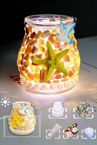 Mosaic Tile Kits DIY kit Mosaic Building Sets Glass Lantern/Candle holder /Vase Exclusive Art DIY Glass Craft for Adults and Teens Creative Gift for Craft Lovers Mosaics Home Decor (sea and beach) in Saudi Arabia