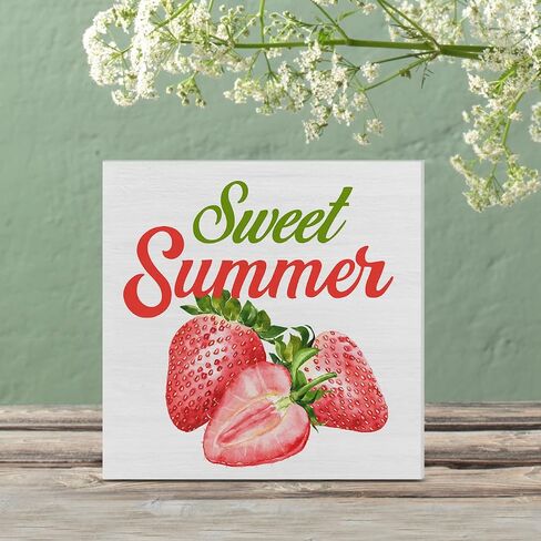 Summer Blueberry Art Wood Box Sign Desk Decor Sweet Summer Wood Block Sign Decor for Home Kitchen Shelf Wall in Saudi Arabia