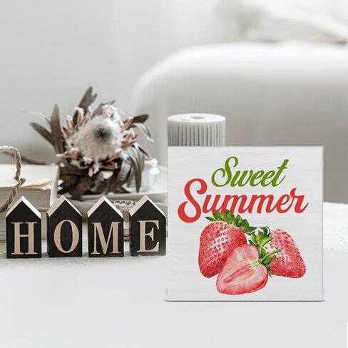 Summer Blueberry Art Wood Box Sign Desk Decor Sweet Summer Wood Block Sign Decor for Home Kitchen Shelf Wall in Saudi Arabia