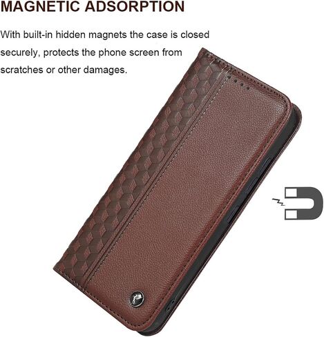 Case for Samsung Galaxy S22 Ultra, Premium PU Leather Wallet Case Card Holder Kickstand Built-in Magnetic Closure Plaid Pattern Flip Folio Phone Cover for Samsung Galaxy S22 Ultra - Brown in Saudi Arabia