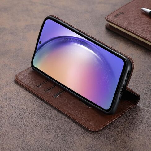 Case for Samsung Galaxy S22 Ultra, Premium PU Leather Wallet Case Card Holder Kickstand Built-in Magnetic Closure Plaid Pattern Flip Folio Phone Cover for Samsung Galaxy S22 Ultra - Brown in Saudi Arabia