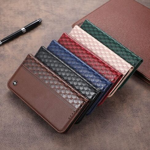 Case for Samsung Galaxy S22 Ultra, Premium PU Leather Wallet Case Card Holder Kickstand Built-in Magnetic Closure Plaid Pattern Flip Folio Phone Cover for Samsung Galaxy S22 Ultra - Brown in Saudi Arabia