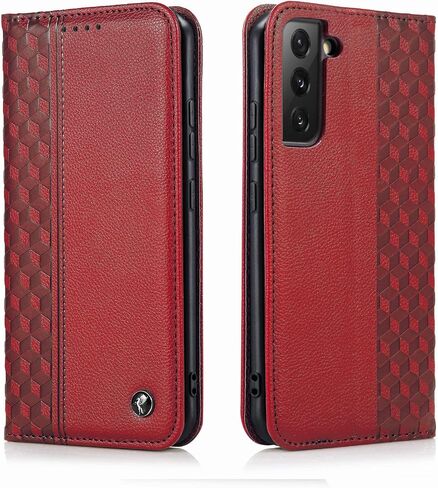 Case for Samsung Galaxy S22 Ultra, Premium PU Leather Wallet Case Card Holder Kickstand Built-in Magnetic Closure Plaid Pattern Flip Folio Phone Cover for Samsung Galaxy S22 Ultra - Brown in Saudi Arabia