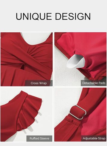 Aleumdr Women's One Piece Skirt Swimsuit Ruffle Tummy Control Swimdress V Neck Wrap Split Hem Swim Dresses in Kuwait