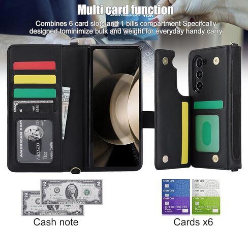 for Samsung Galaxy Z Fold 6 Wallet Case with 6 Credit Card Slots and S-Pen Slot,RFID Blocking,Multi Card Luxurious Leather Magnetic Clasp Kickstand Cover.(Black) in Saudi Arabia