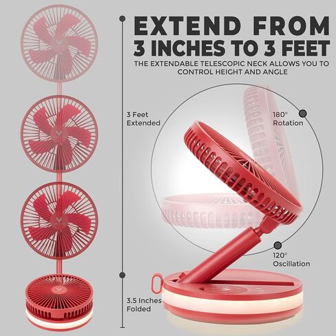 VENTY Original Portable Fan - Wireless Battery Operated Fan With 4 Speeds, LED Lighting, Carry Case & Remote Control - Premium Travel Rechargeable Fan & Power Bank With USB & USB-C Ports (Black) in Kuwait