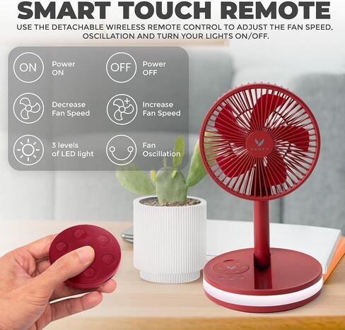 VENTY Original Portable Fan - Wireless Battery Operated Fan With 4 Speeds, LED Lighting, Carry Case & Remote Control - Premium Travel Rechargeable Fan & Power Bank With USB & USB-C Ports (Black) in Kuwait