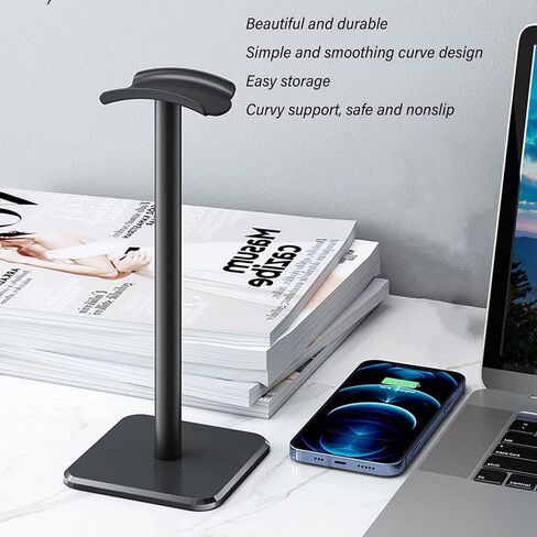 Cuifati Headphone Stand, Aluminum Desktop Headset Stand, Headset Earphone Holder with Solid Base TPU Tray, for AirPods for Beats for Bose for HyperX, Easy to Install (Black) in Saudi Arabia