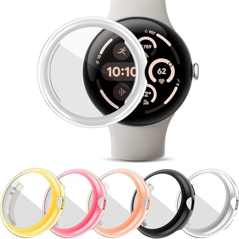 RICHONE [5Pack] Compatible with Google Pixel Watch 3 (45mm) Screen Protector Cases High Sensitivity Lightweight Anti-Fall Face Covers Google Smart Watch Accessories for Women Men (Pixel 3 Watch 45MM) in Kuwait