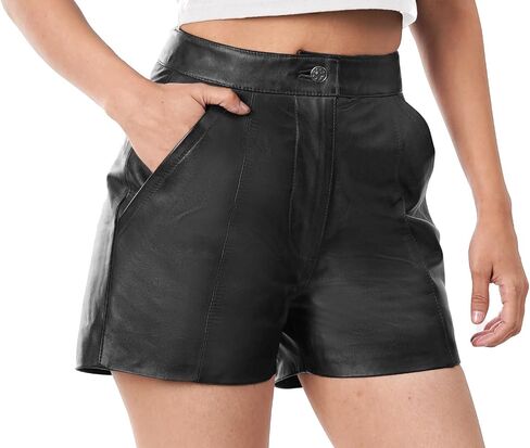 Decrum Real Leather Shorts for Women - Trendy Casual Womens Lambskin Leather Short Bottoms in Saudi Arabia
