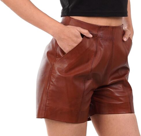 Decrum Real Leather Shorts for Women - Trendy Casual Womens Lambskin Leather Short Bottoms in Kuwait