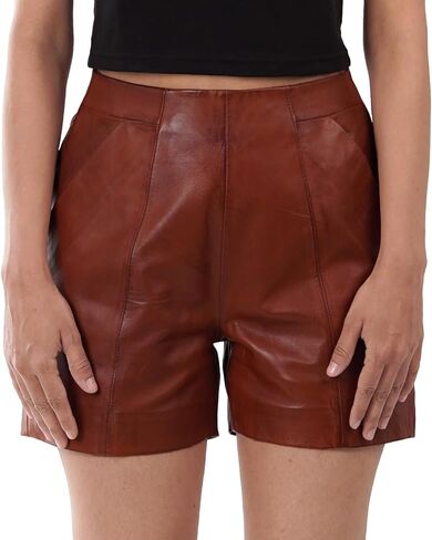 Decrum Real Leather Shorts for Women - Trendy Casual Womens Lambskin Leather Short Bottoms in Kuwait