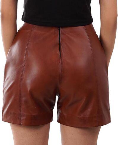 Decrum Real Leather Shorts for Women - Trendy Casual Womens Lambskin Leather Short Bottoms in Kuwait