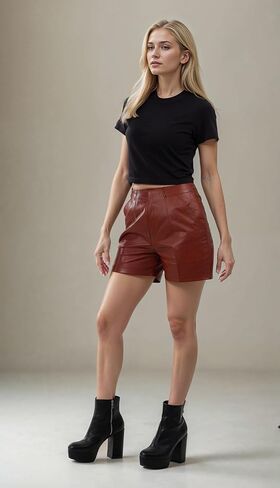 Decrum Real Leather Shorts for Women - Trendy Casual Womens Lambskin Leather Short Bottoms in Kuwait