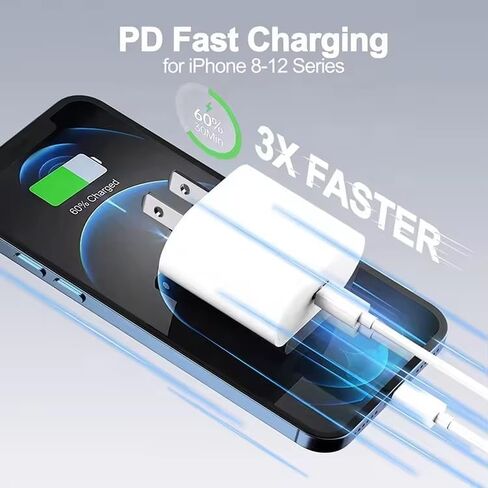 3 قطع شواحن حائط سريعة USB-C بقدرة 20 وات مع كابلات من النوع C إلى النوع C بطول 6 أقدام - مجموعة محول شحن سريع للهواتف والأجهزة اللوحية in Kuwait