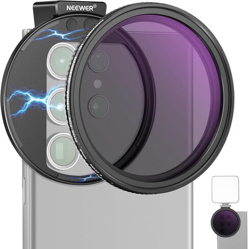 NEEWER Clip On 67mm ND2-ND32 Phone Lens Filter Kit, Upgraded Phone Clip with Threaded Adapter Ring/Cold Shoe/Locking Knob, HD Variable ND Filter for iPhone 15 Pro Max 14 13 Galaxy S22 S23 Ultra in Saudi Arabia