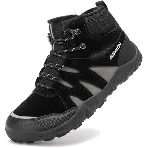 ASHION Mens Snow Boots Barefoot Winter Shoes Hiking Footwear Fur Lined Warm Ankle Boots Zero Drop Sole Comfortable Outdoor Walking Shoes Booties