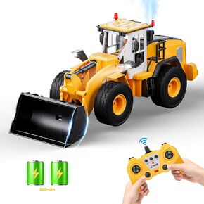 RC Excavator Toy for Boys -11CH Remote Control Excavator with Metal Shovel, Lights, Sound & Spray, 2×600mAh Rechargeable, 2.4Ghz RC Construction Vehicle, Digger Toys for Boys 3-5 4-7 8-12