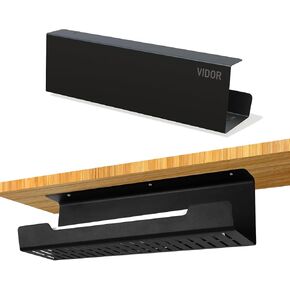VIDOR Desk Cable Management Tray,Desk Cable Organizer,17 inch Steel No Drill Under Desk Cable Tray,Easy Install Desk Cord Organizer,Black,2Pcs