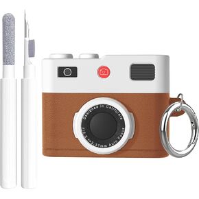 for Airpods 4 Case Cover,Cute Camera Cartoon Case for Airpods 4th Generation Case Cover,Premium Silicon Case with Keychain and Cleaing Pen for Wireless Earphones,Headphone Accessories-Orange