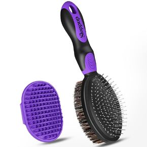 2PCS Dog Grooming Tools - Double-Sided Bath Brush for Shedding and Bathing, Suitable for Short/Long Haired Dogs, Premium Pet Supplies (Black Blue)