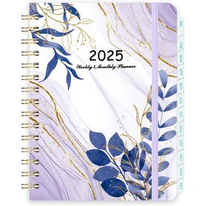 2025 Planner - A5 Planner 2025 Week to View, January 2025 - December 2025, 2025 Planner with 12 Monthly Tabs, Hardcover, Elastic Closure, Monthly & Weekly View for Work, Study, Romantic Blue Snow