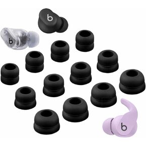 Double Flange Ear Tips for Beats Solo Buds/Studio Buds+ / Fit Pro/Studio Buds Replacement Eartips Earbuds Compatible with Beats Fit Pro/Solo Buds/Studio Buds + Black L/M/S 6 Pairs